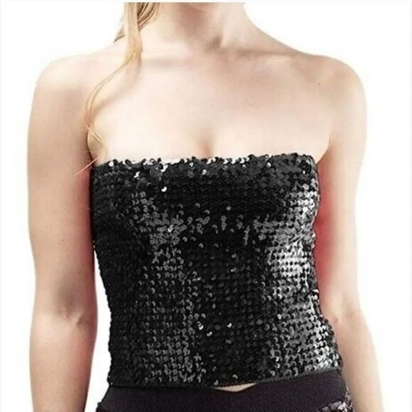 Vintage 50s 60s Mac Scott Sweden Black Stretch Sequined Tube Tank Top Size Small - Picture 1 of 11
